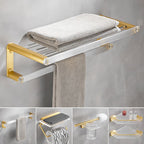Bathroom Accessories Set in Gold Metal and Acrylic Bathroom Accessories Set