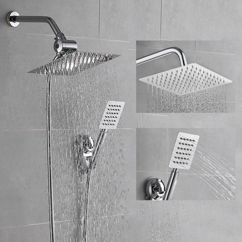 Silver Square Double Shower Head Modern Water Filtration Wall Mounted Shower Head
