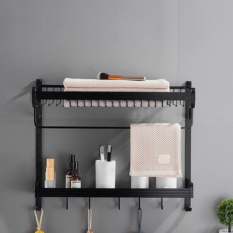 Black / Silver Bathroom Accessories Aluminum Hardware Set Bathroom Shelf