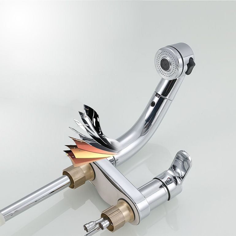 Modern Style Sink Faucet Copper Handle Low Arc Pull-Out Sink Faucet