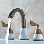 Deck Mounted Roman Tub Faucet Low Arc Bronze Romantic Bathtub Fitting Set