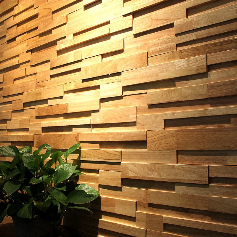 Mosaic Wood Wall Cladding Glue Living Room Modern Style Wood Plank