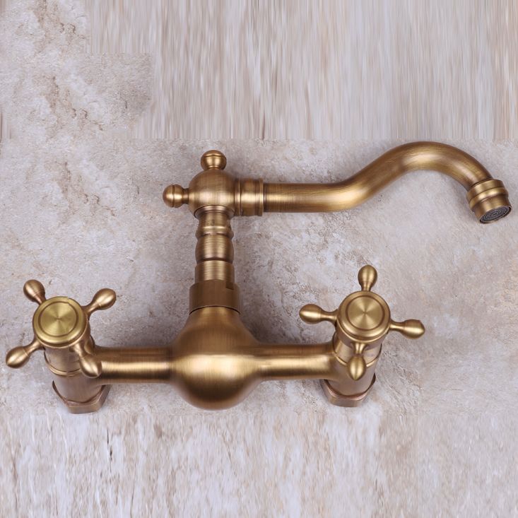 Vintage Bathtub Faucet Two Cross Handle Faucet Solid Copper Wall Mounted Faucet