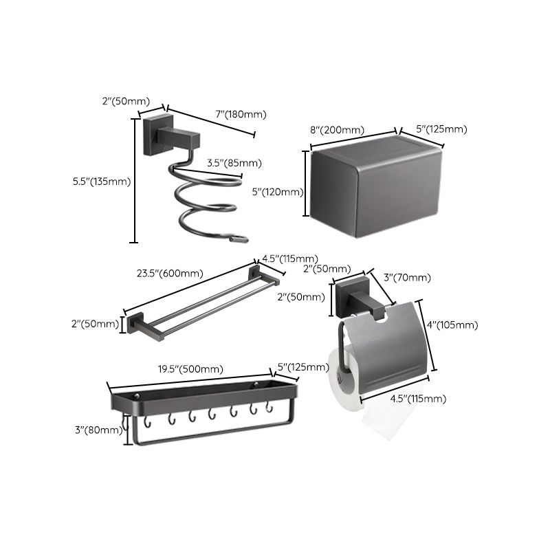 Contemporary bathroom accessories single piece or in a set made of gray metal