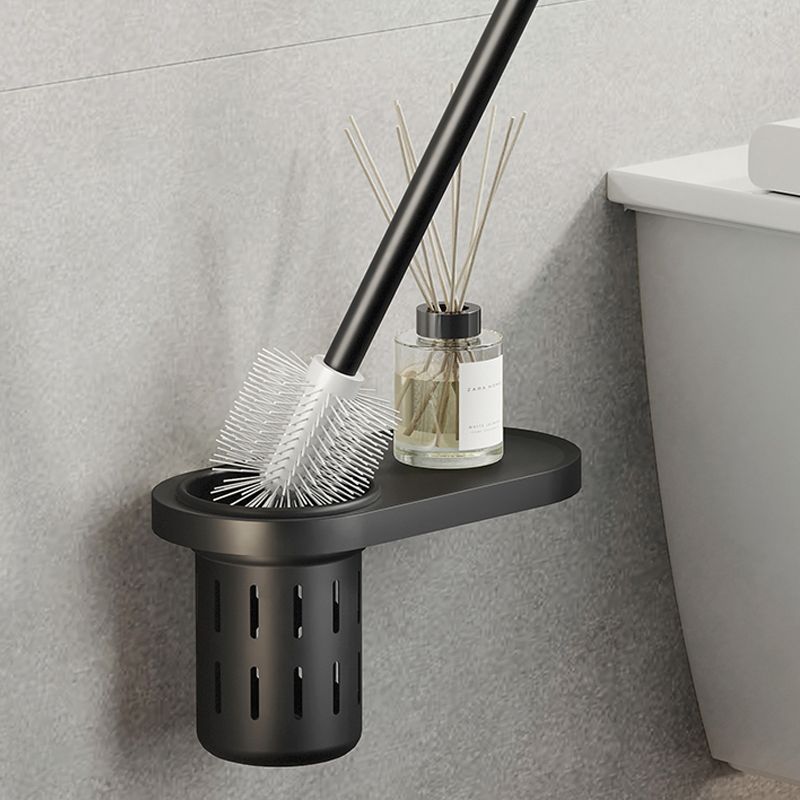 Contemporary bathroom accessory set with black finish and bath shelf/towel bar
