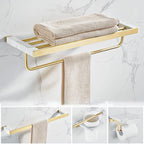 Metal and Marble Bathroom Accessory Single or in Set in Gold