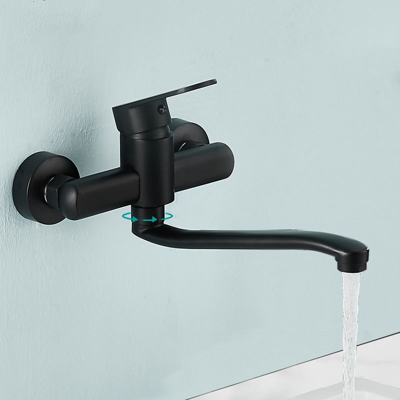Low-Arc Bathtub Filler Black Lever Wall-Mounted Copper Bathtub Filler