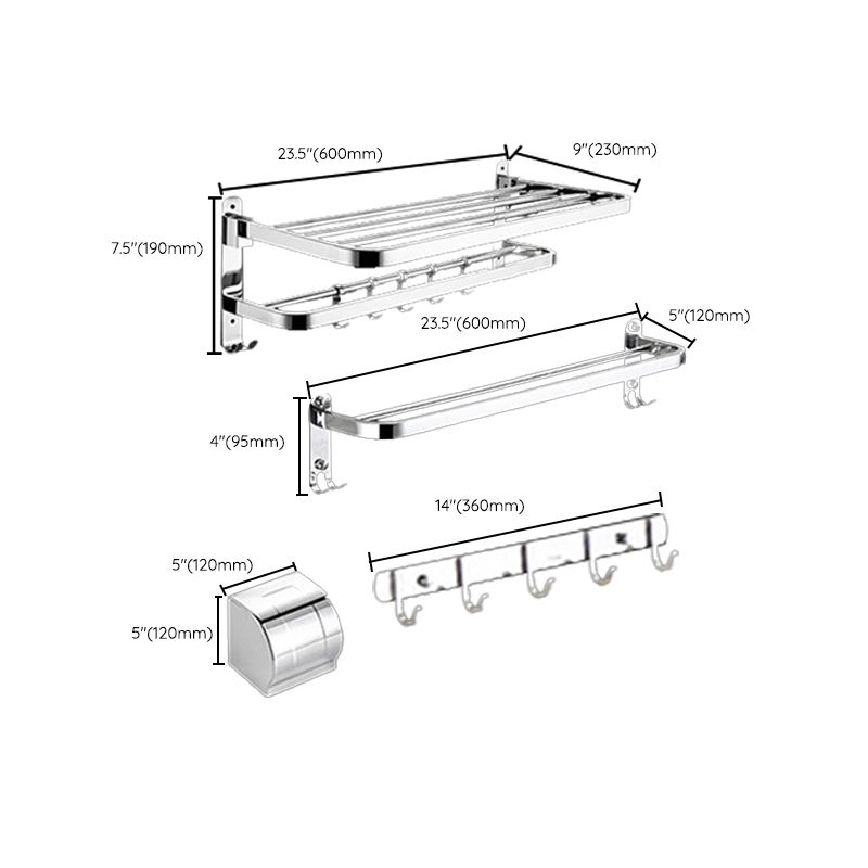 Modern Bathroom Accessory Set Silver Metal Bathroom Accessory