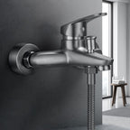 Bathtub filler wall mount hand shower single lever handle 2 holes low arc bathtub faucet with hose