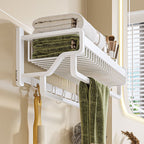 Modern bathroom accessory set in white with bath shelf/towel bar/bath towel hooks