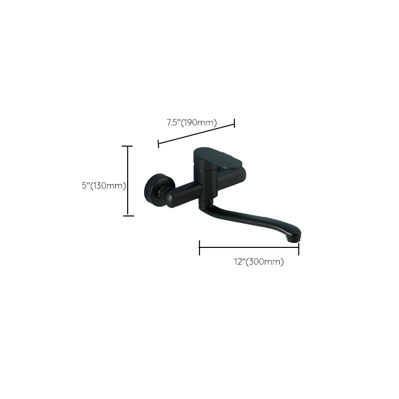 Low-Arc Bathtub Filler Black Lever Wall-Mounted Copper Bathtub Filler