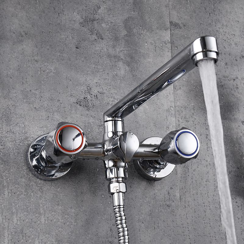 Contemporary Bathtub Faucet Trim Chrome Wall-Mounted Swivel Spout with Hand Shower