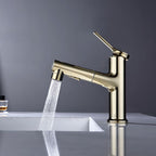 Modern Sink Faucet Copper Single Handle Low Arc Pull-Out Sink Faucet