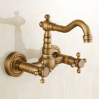 Vintage Bathtub Faucet with Two Cross Handles Made of Pure Copper Wall-Mounted Fixture