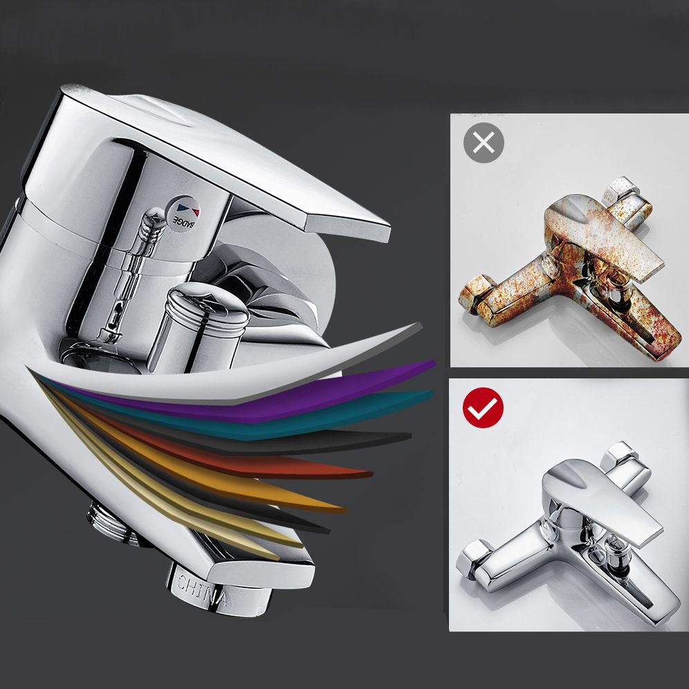 Contemporary Wall-Mounted Bathroom Faucet Lever Handles 2-Hole Faucet Brass Faucet