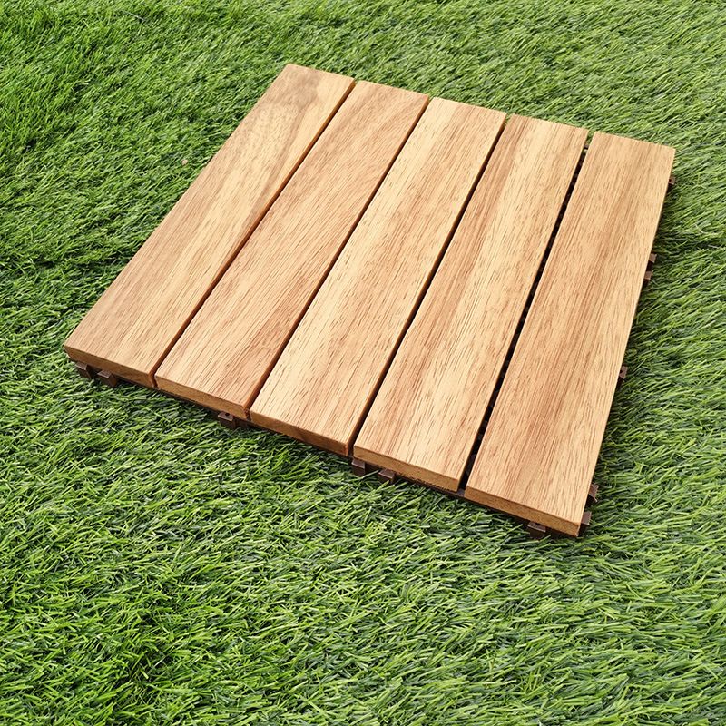 Teak-Finish 5-Slat Square Wooden Floor Tiles Connection Garden Tiles