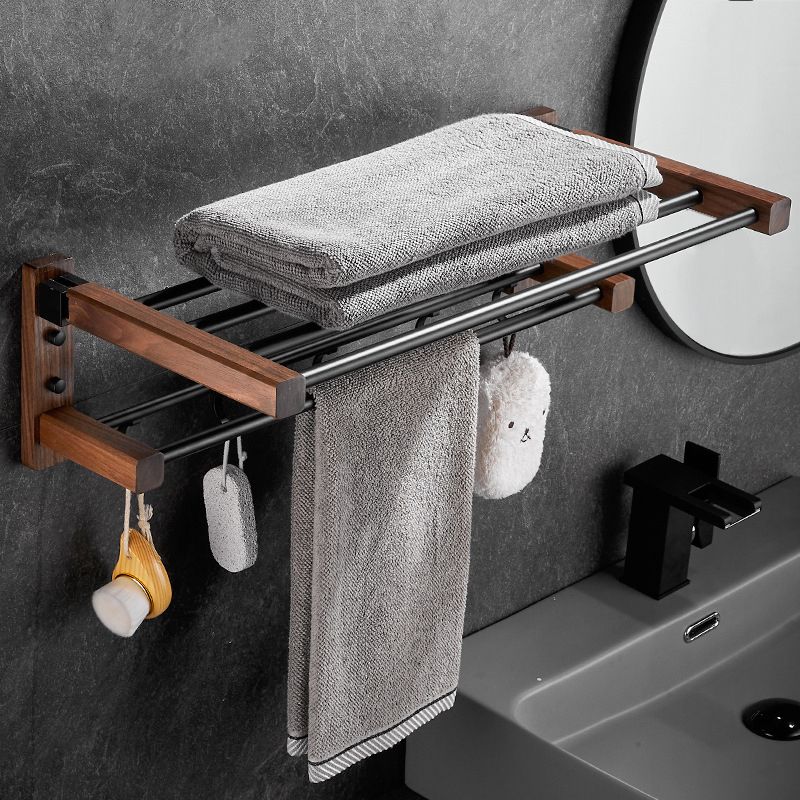 Wood & Aluminum Bathroom Set Brown Bathroom Accessory Set