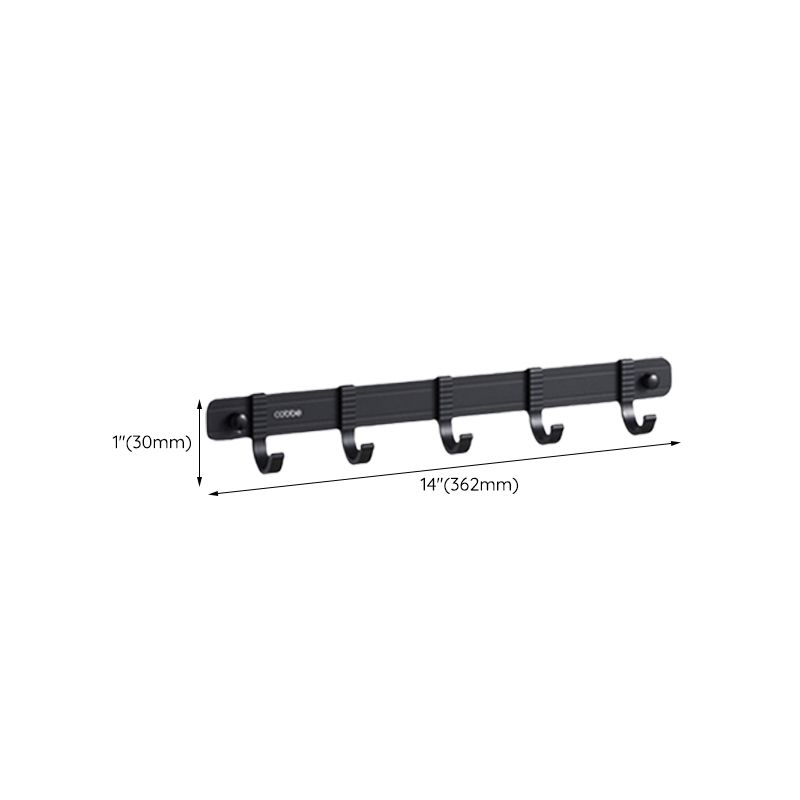 Contemporary bathroom accessory set with black finish and bath shelf/towel bar