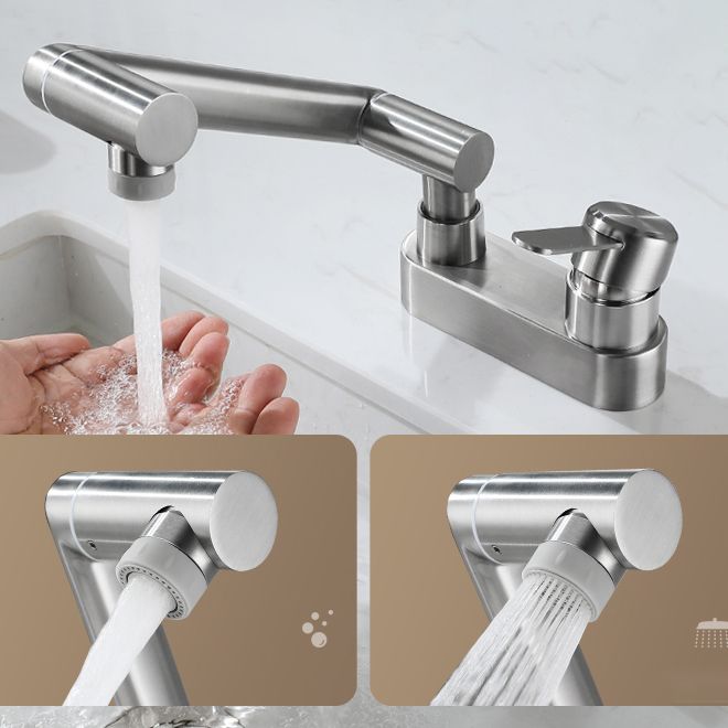 2 holes sink faucet swivel stainless steel single handle central mounted faucet