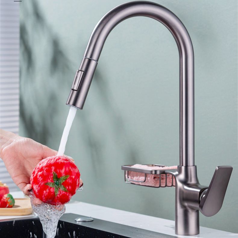 Goose Neck Kitchen Sink Faucet Three-Way with Pull-Down Spray Head