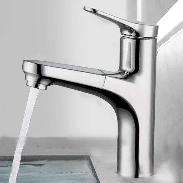 Contemporary Bath Faucet Brass Lever Handle Pull-Out Sink Faucet
