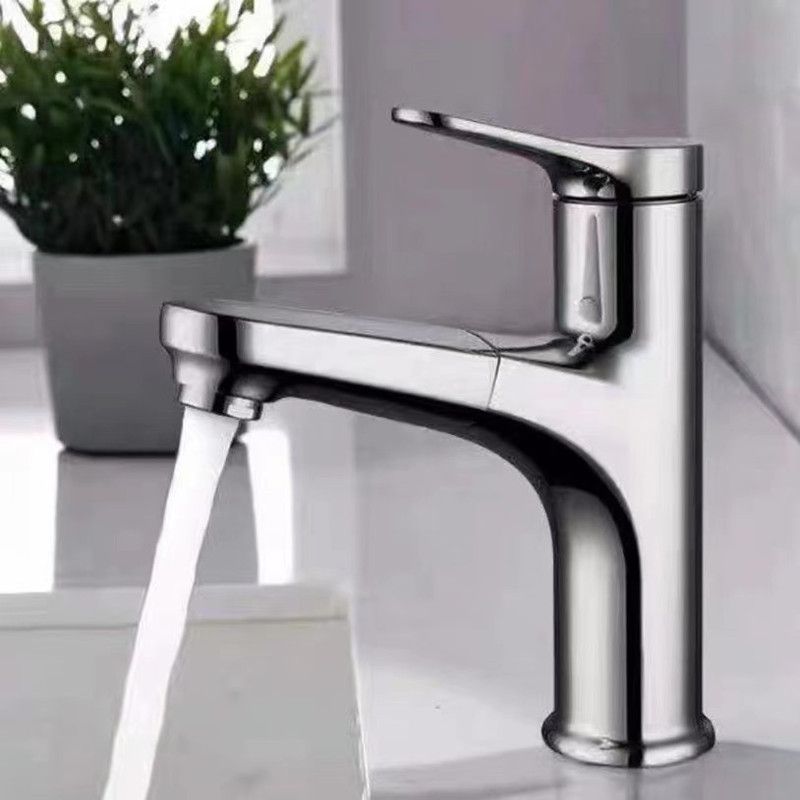 Modern Style Sink Faucet Single Handle Low Arc Pull Out Copper Sink Faucet