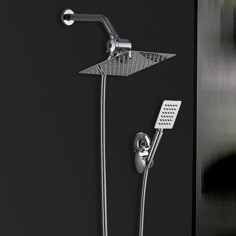 Silver Square Double Shower Head Modern Water Filtration Wall-Mounted Shower Head