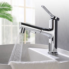 Round contemporary bathroom faucet with lever handle and single hole installation