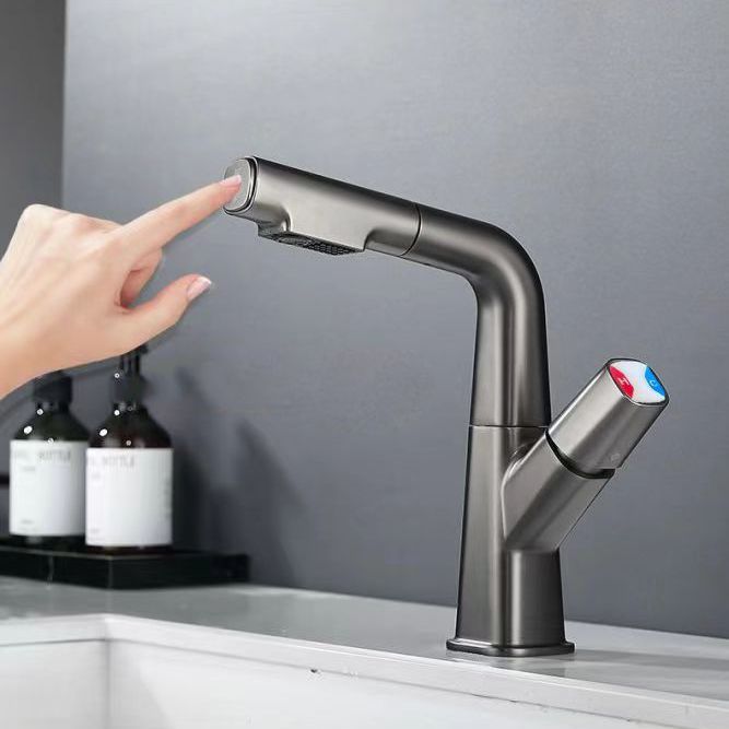 Brass Contemporary Sink Faucet Pull-Out Round Bathroom Faucet