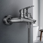 Solid Bathtub Faucet Handheld Shower Hose Lever Handle Wall-Mounted 2 Holes Bathtub Fill Valve