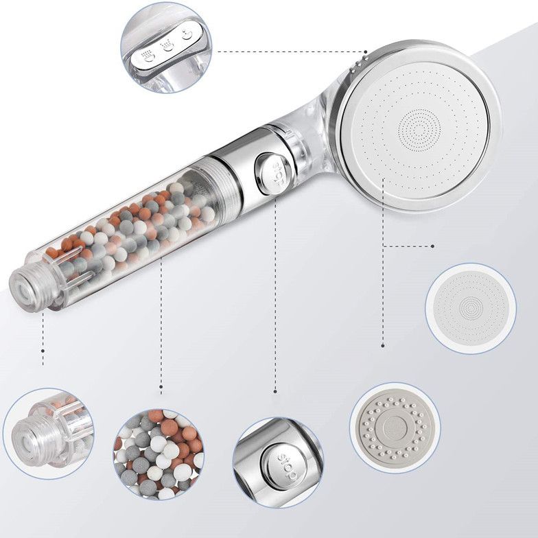 Modern Handheld Shower Head Round Filter Ball Spray Head in Silver