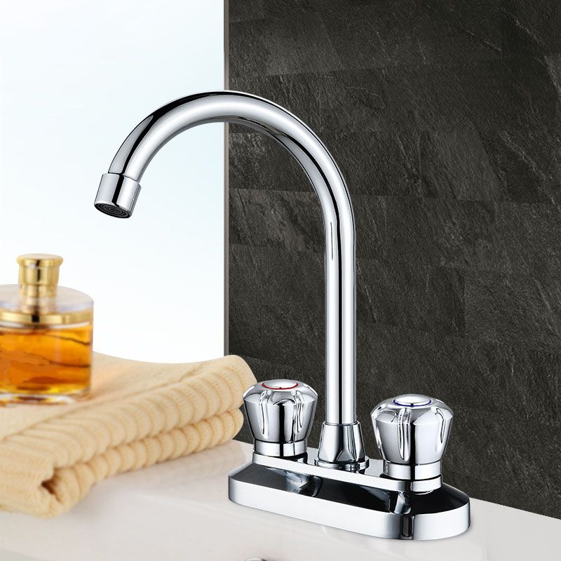High Arch Brass Bathroom Faucet Double Handle Basin Tap