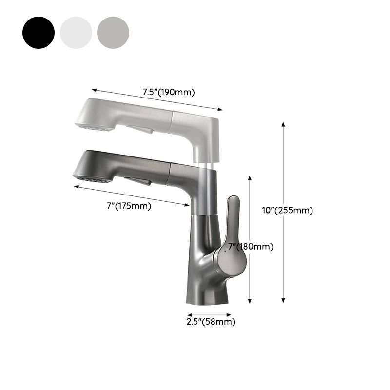 Contemporary Bath Faucet Brass Lever Handle Pull-Out Sink Faucet