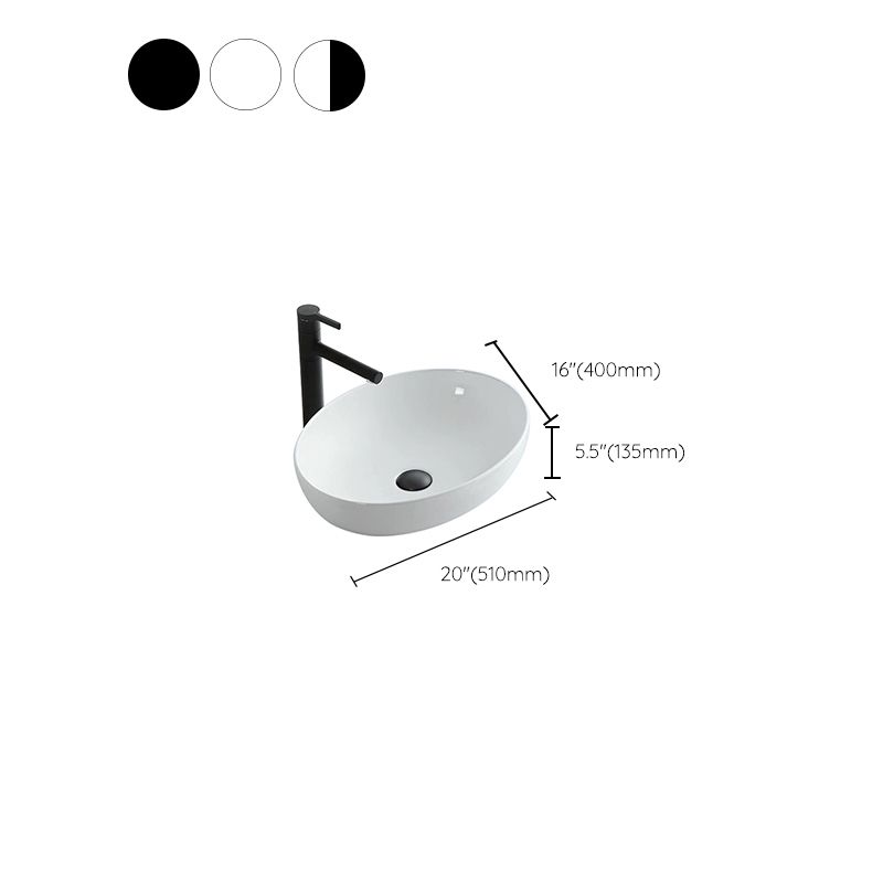Modern Vessel Bathroom Sink Oval Porcelain with Pop-Up Drain System Vessel