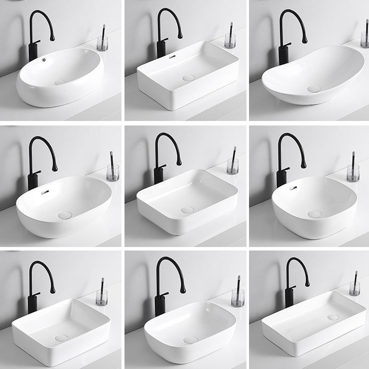 Modern Vessel Sink Porcelain Rectangular Vessel Sink (Not Including Faucet)