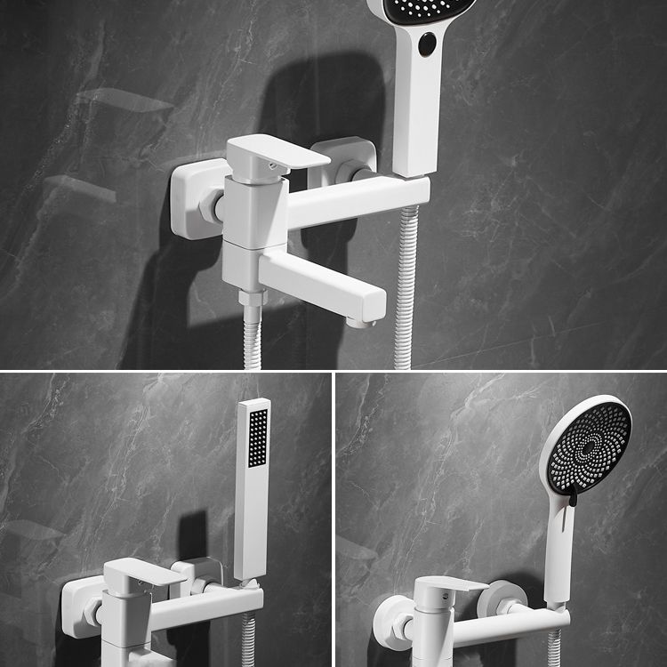White Bath Water Faucet Trim Single Lever Handle Swivel Spout Wall Mounted Hand Shower Bathtub Filler