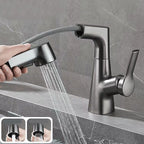 Modern Sink Faucet Lever Handle Copper Low Arc Pull-Out Sink Faucet