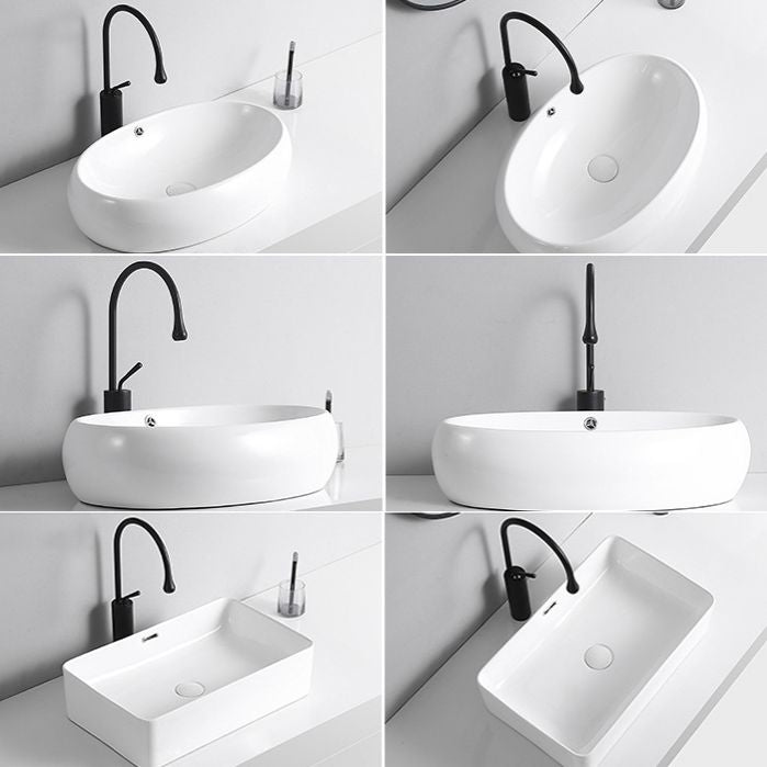 Modern Vessel Sink Porcelain Rectangular Vessel Sink (Not Including Faucet)