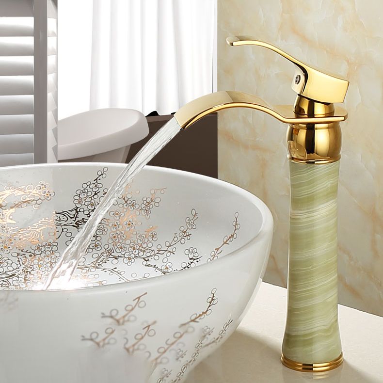 Wall-mounted Copper Roman Bath Faucet Low Arc Roman Bath Faucet Set with Jade