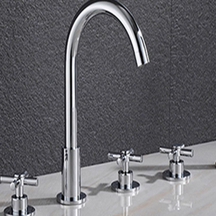 Contemporary Bathroom Faucet Deck Mount Copper Low Arc Swivel Roman Bathtub Faucet Set