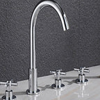 Contemporary Bathroom Faucet Deck Mount Copper Low Arc Swivel Roman Bathtub Faucet Set