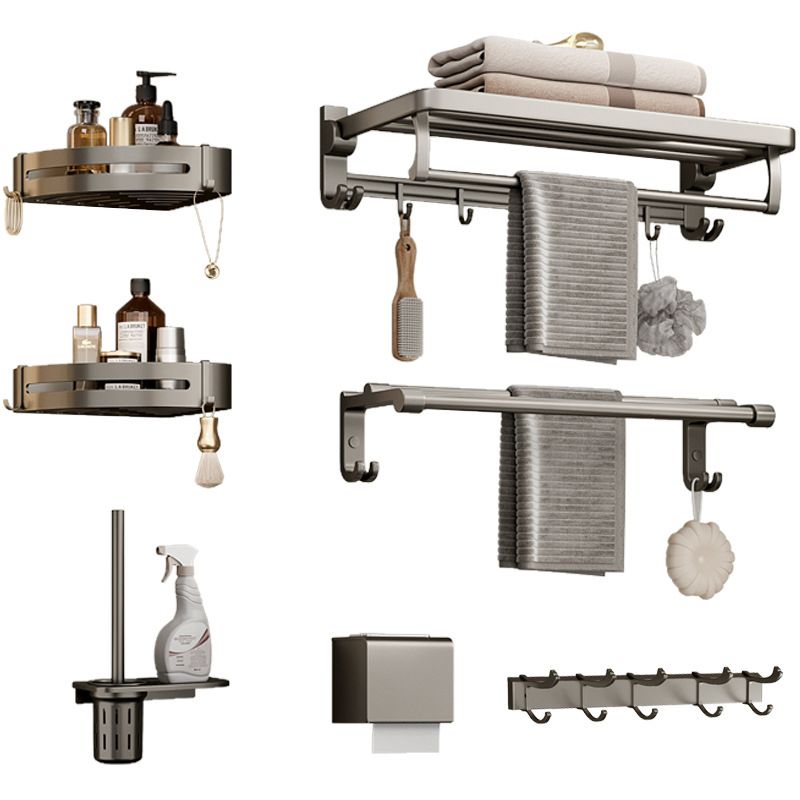 Modern Bathroom Accessories Set in Gray with Bathroom Shelf/Towel Holder/Robe Hooks & Paper Holder