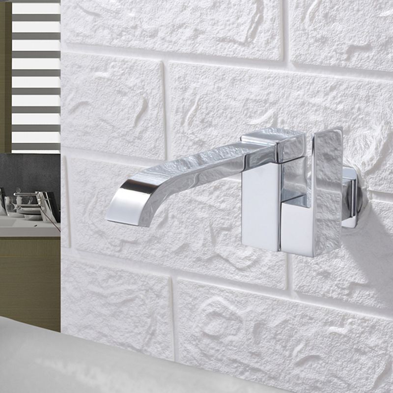 Contemporary Wall Mounted Bathroom Faucet Lever Handles Low Arc Swivel Brass Faucet