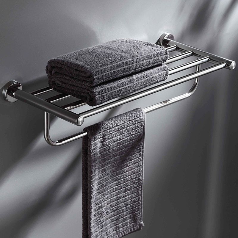 Polished Chrome 5-piece modern bathroom accessory set with bathroom shelf