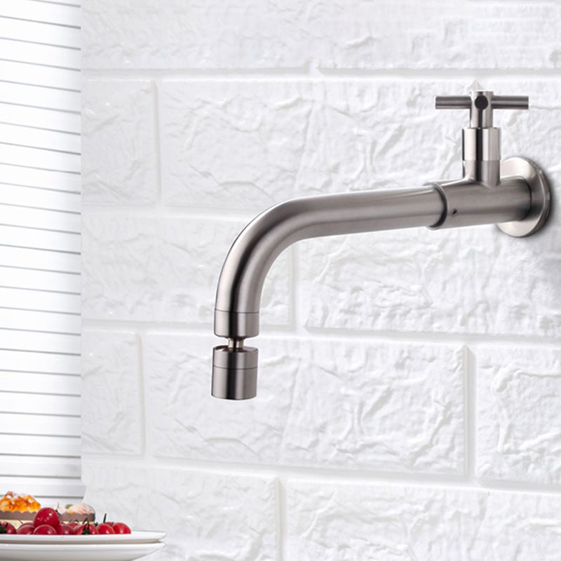 Contemporary Wall-Mounted Bathroom Faucet Cross Handles Stainless Steel Faucet