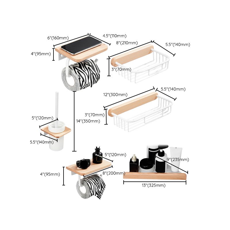 White 7-piece bathroom accessory set wood and metal bath set