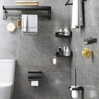 Modern Matte Black Bathroom Accessory Set with Bath Shelf/Towel Hooks/Towel Bar