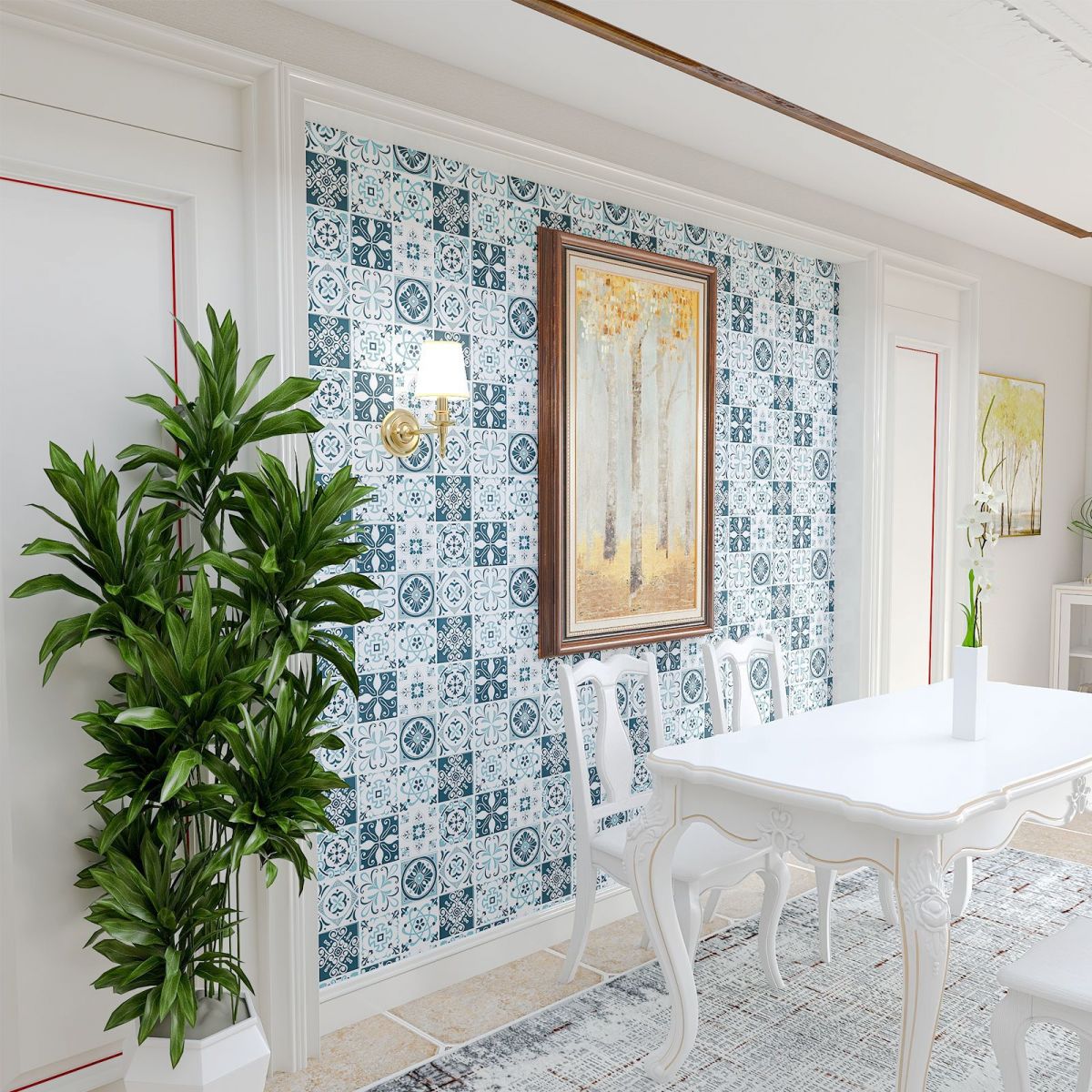 Plastic Peel & Stick Tile Square Stain-Resistant Wallpaper for Back Wall