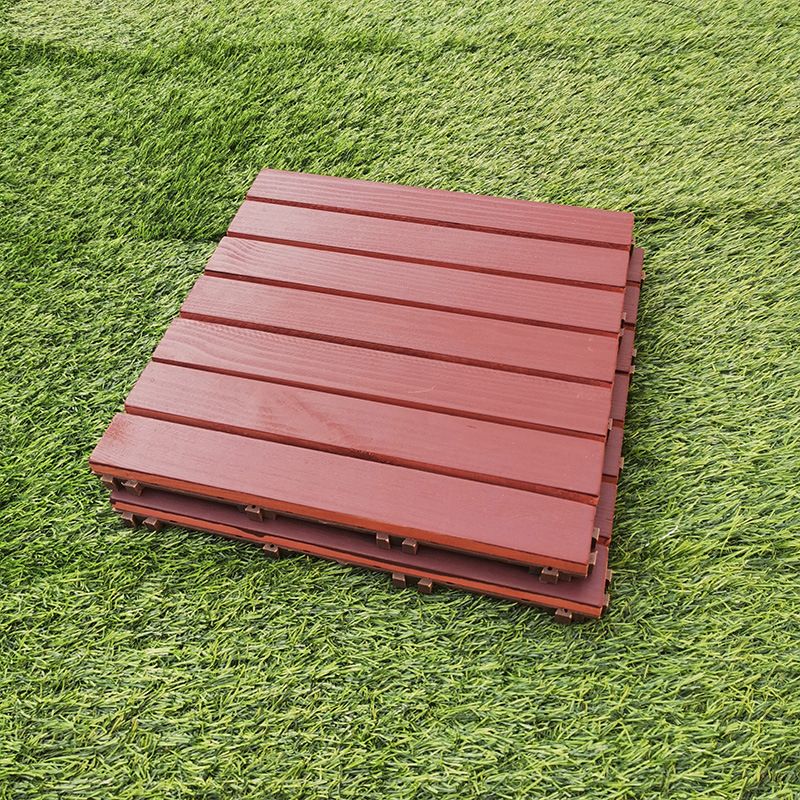 Red 6-Slat Square Wood Deck Tiles Snap-Fit Installation Floor Tiles