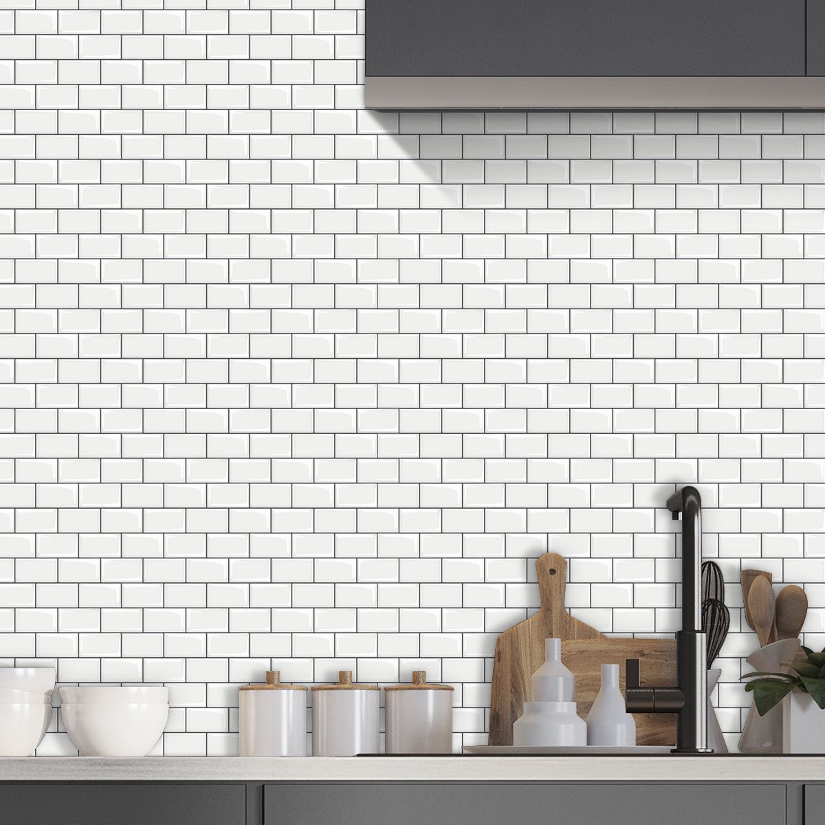 12"x 12" Resin Mosaic Tiles Square Self-Adhesive Tiles for Backsplash & Wall Tile